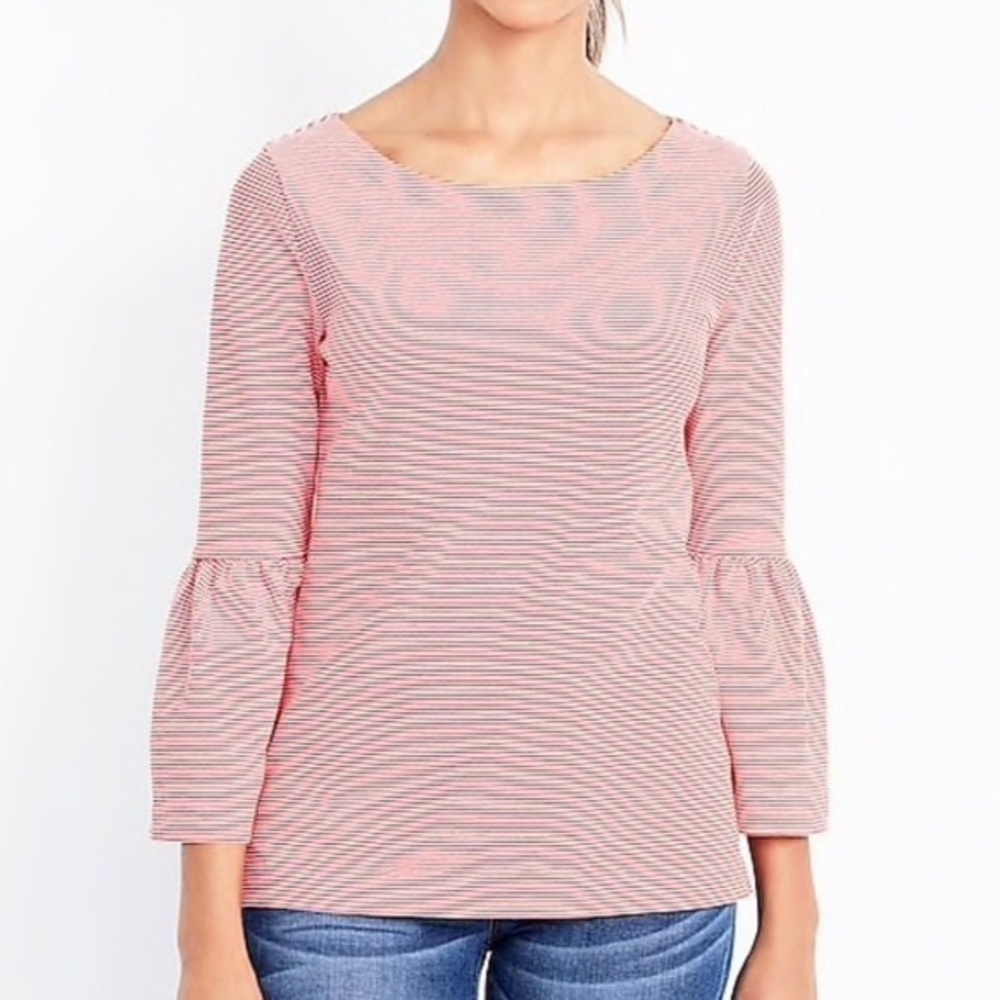 J. Crew Women's Red Micro Stripe Boat Neck Bell Sleeves G7321 Knit Top XS